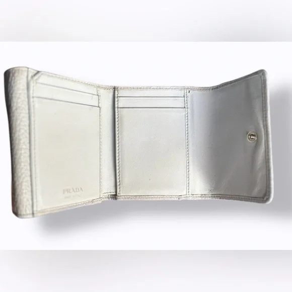 Prada Vitello Dino Leather Mini Wallet - Metallic Silver with COA - Picture 12 of 16